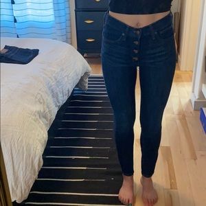 Dark wash button fly jcrew high rise skinny